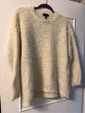 Topshop Cream Fuzzy Crew Neck Sweater